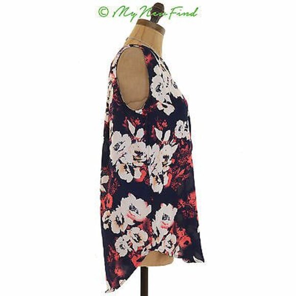 Gibson Nordstrom Top Size S Sleeveless V-Neck Hi-Low Floral Navy Blue NEW B72 - Picture 2 of 3